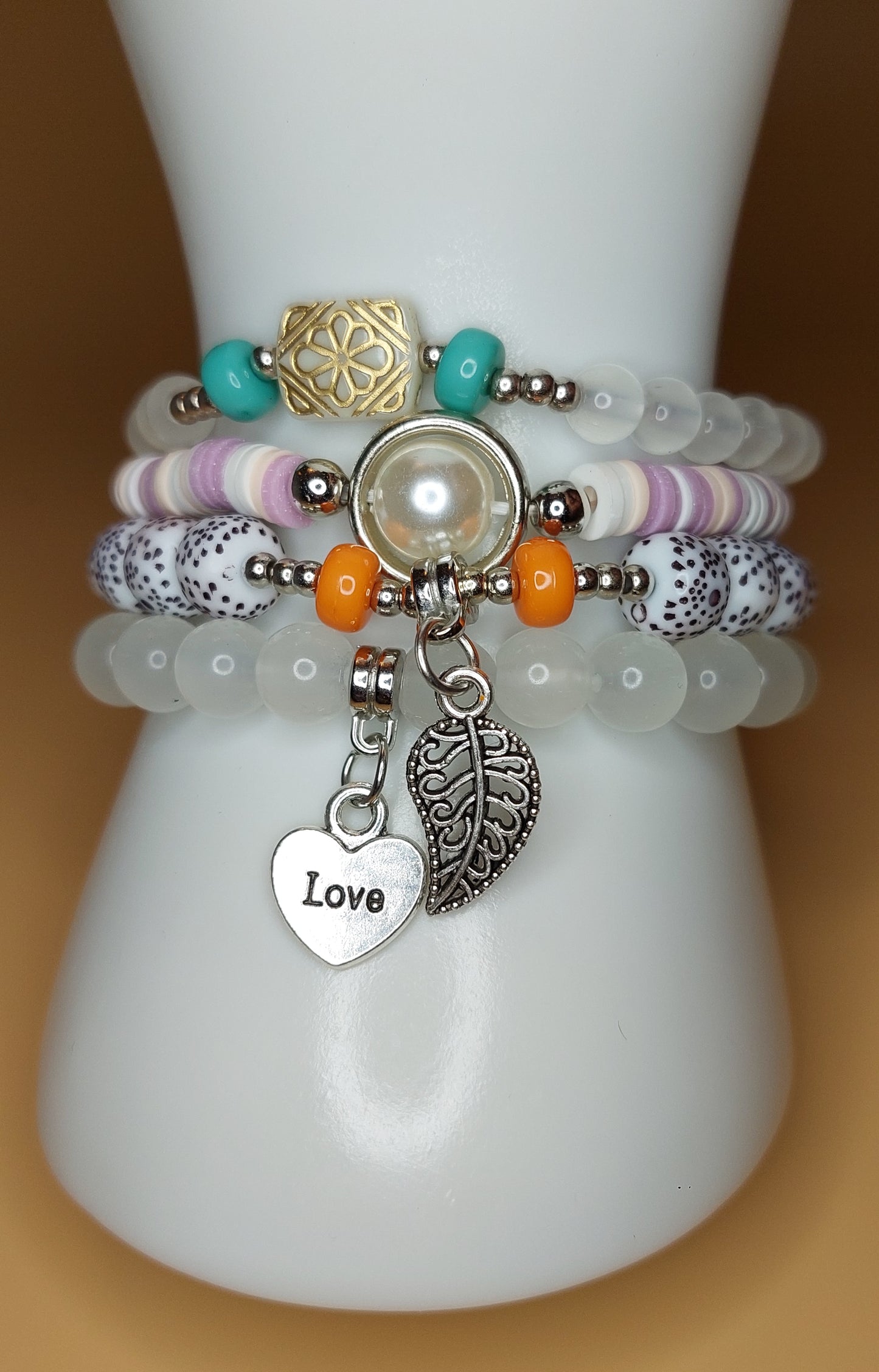 Love Leaf Beaded Stack